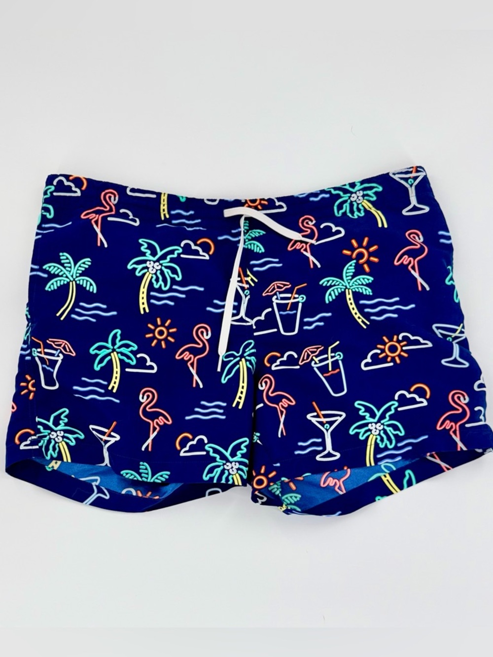Chubbies Men’s Large Bathing Suit Swim Trunks Neon Flamingo Tropical Print USA